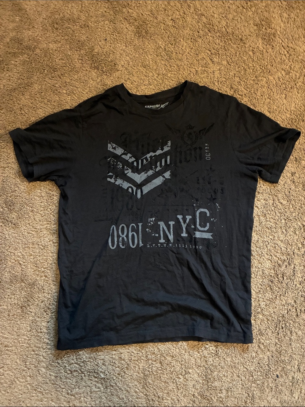 Y2k emo affliction style Black Graphic Tee with Gray Print